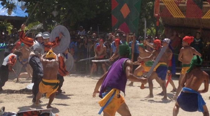 Battle of Mactan reenactment at Liberty Shrine in Barangay Mactan, Lapu-Lapu City.