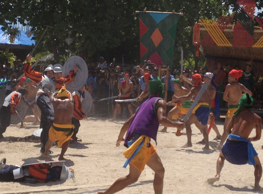 Battle of Mactan reenactment at Liberty Shrine in Barangay Mactan, Lapu-Lapu City.