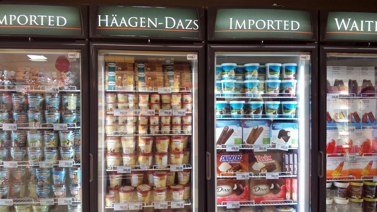 Rows and rows of local and imported ice cream.