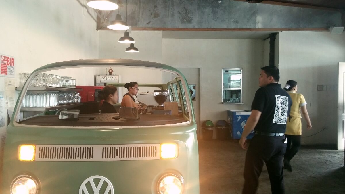 COUNTER. Cafe Racer's counter is walled off by a VW camper van. (Photo by Marlen Limpag)