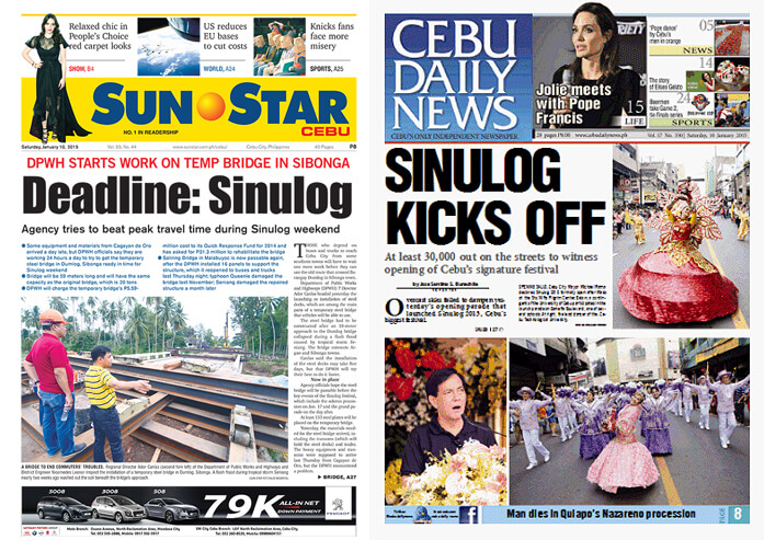 CEBU NEWS. Today's front pages of Sun.Star Cebu and Cebu Daily News.