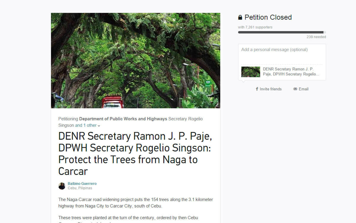 PETITION. Heritage interpreter Balbino Guerrero started an online petition to stop the cutting of the trees.