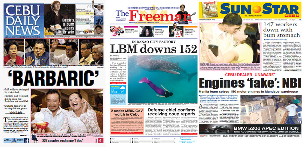 Cebu News Digest: Feb. 13, 2015: ‘Fake’ engines seized in Mandaue; Cebuana, Italian tourist in Cebu under watch for MERS-CoV; Buyers told to expect prices of roses to shoot up by 100%