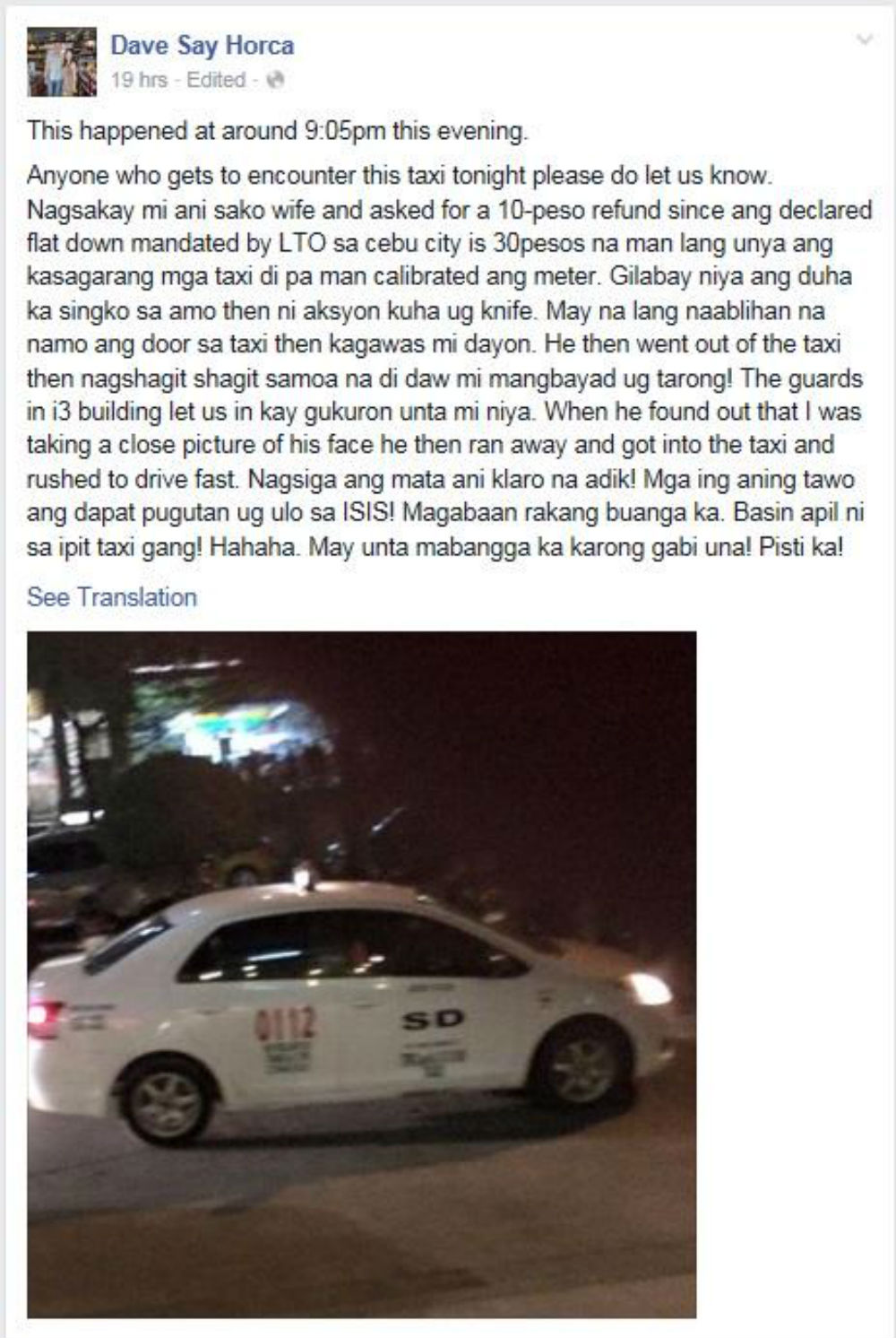 Cebu News Digest: March 13, 2015: 60-year-old tanod in Carcar dies after trying to break up catfight; Taxi driver to LTFRB: I did not threaten couple with knife