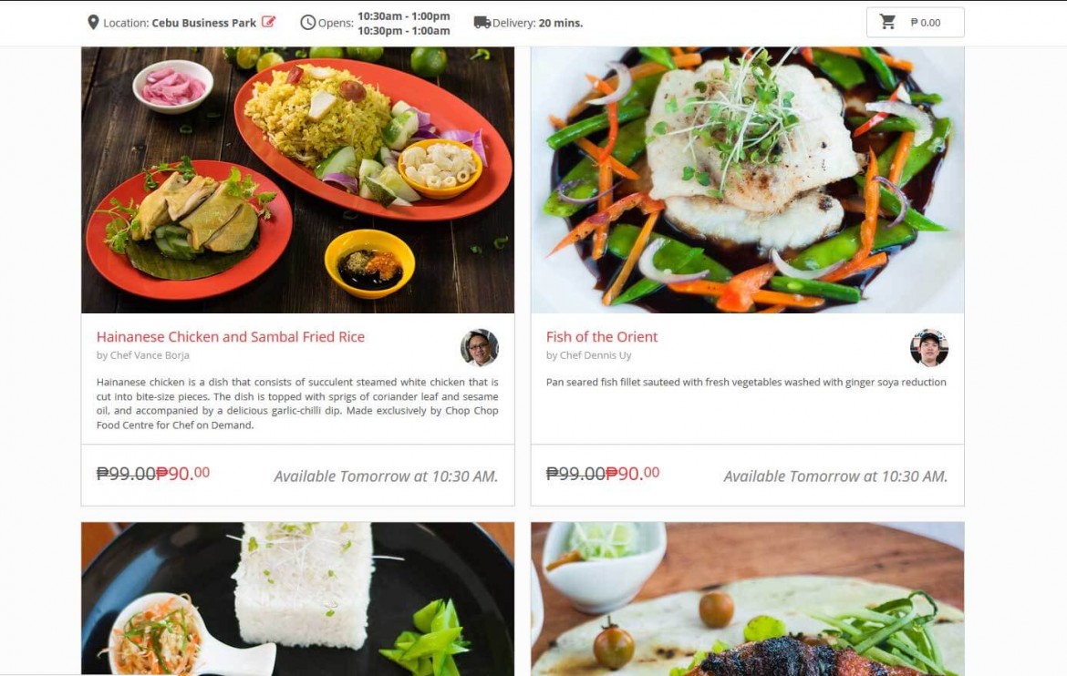 MENU. Chef On Demand offers gourmet meals prepared by some of Cebu's top chefs.
