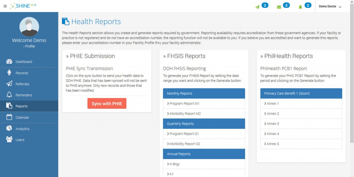 SHINE OS+ reports