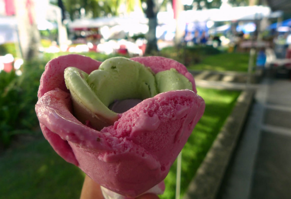 GELATO is served by Sheldon’s Dessert Factory in 25 flavors. They serve it in 3 scoops on a cone for P65.