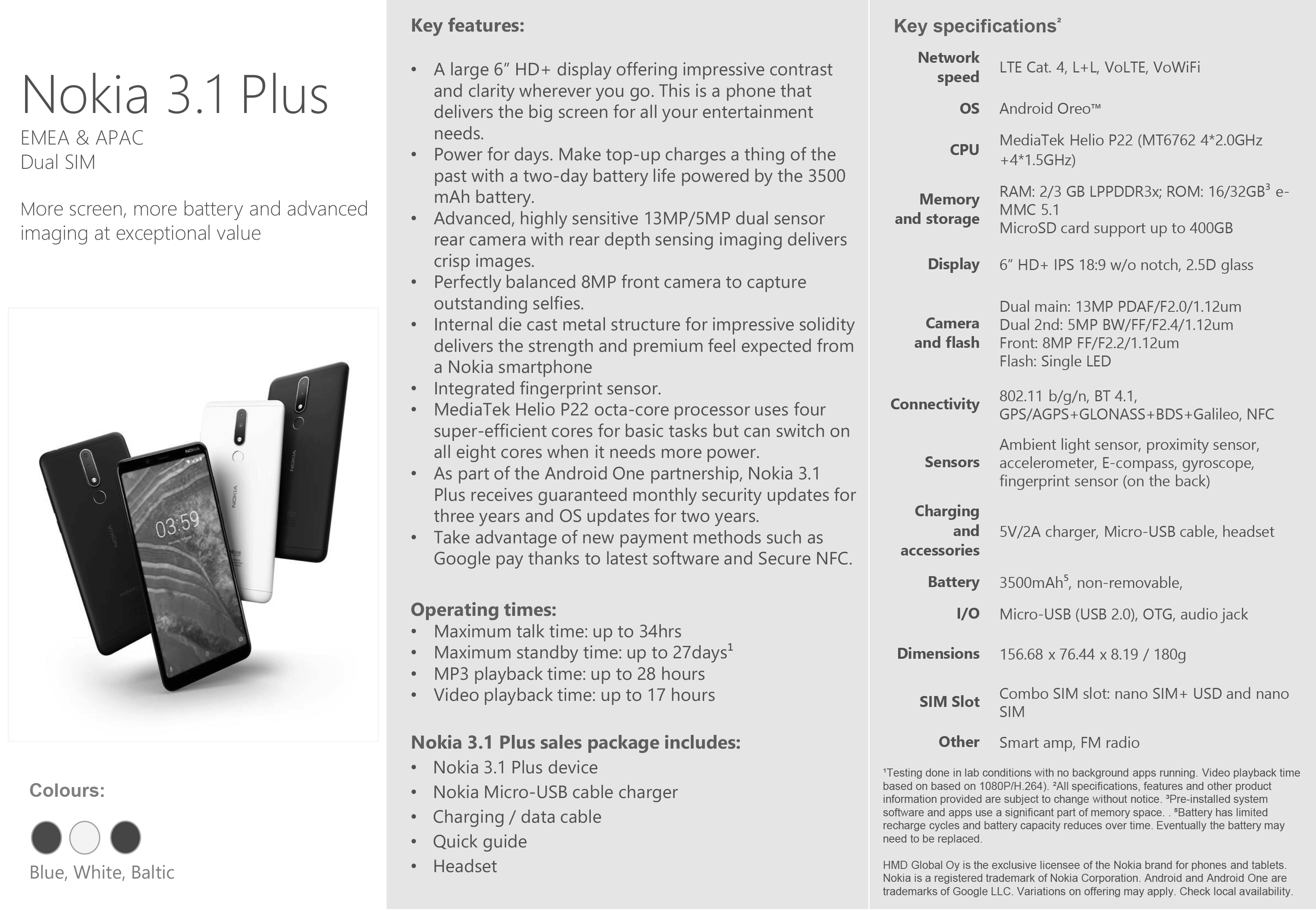 Nokia 3.1 Plus datasheet