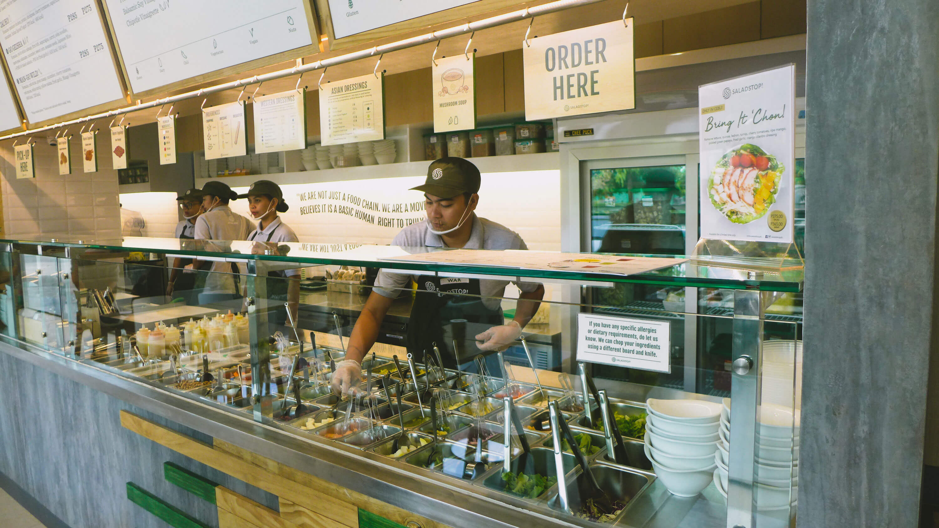 2ND BRANCH. The 2nd store of SaladStop! is located at Oak Tree Drive 2 in the Oakridge Business Park in Mandaue City.