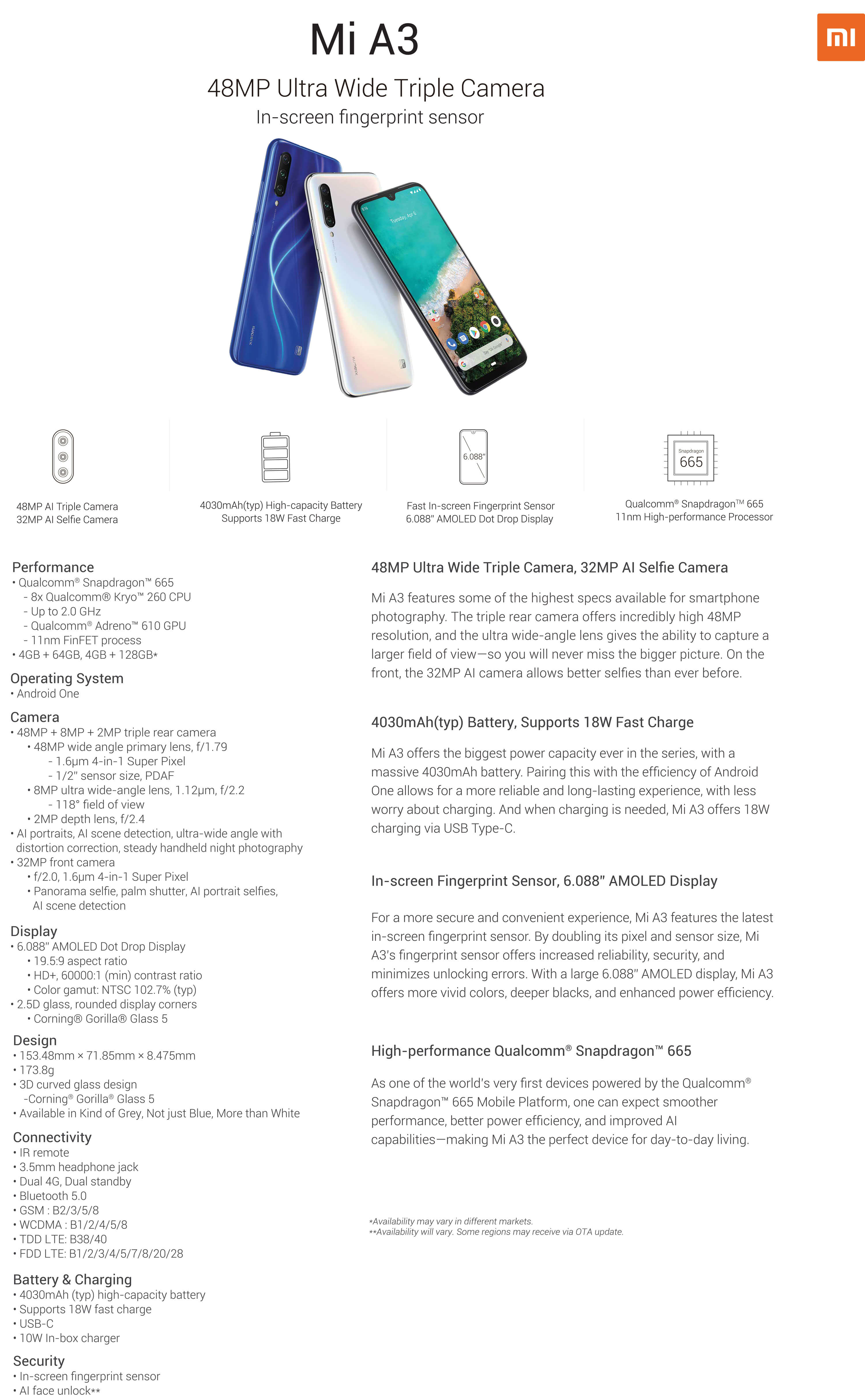 Mi A3 product specifications