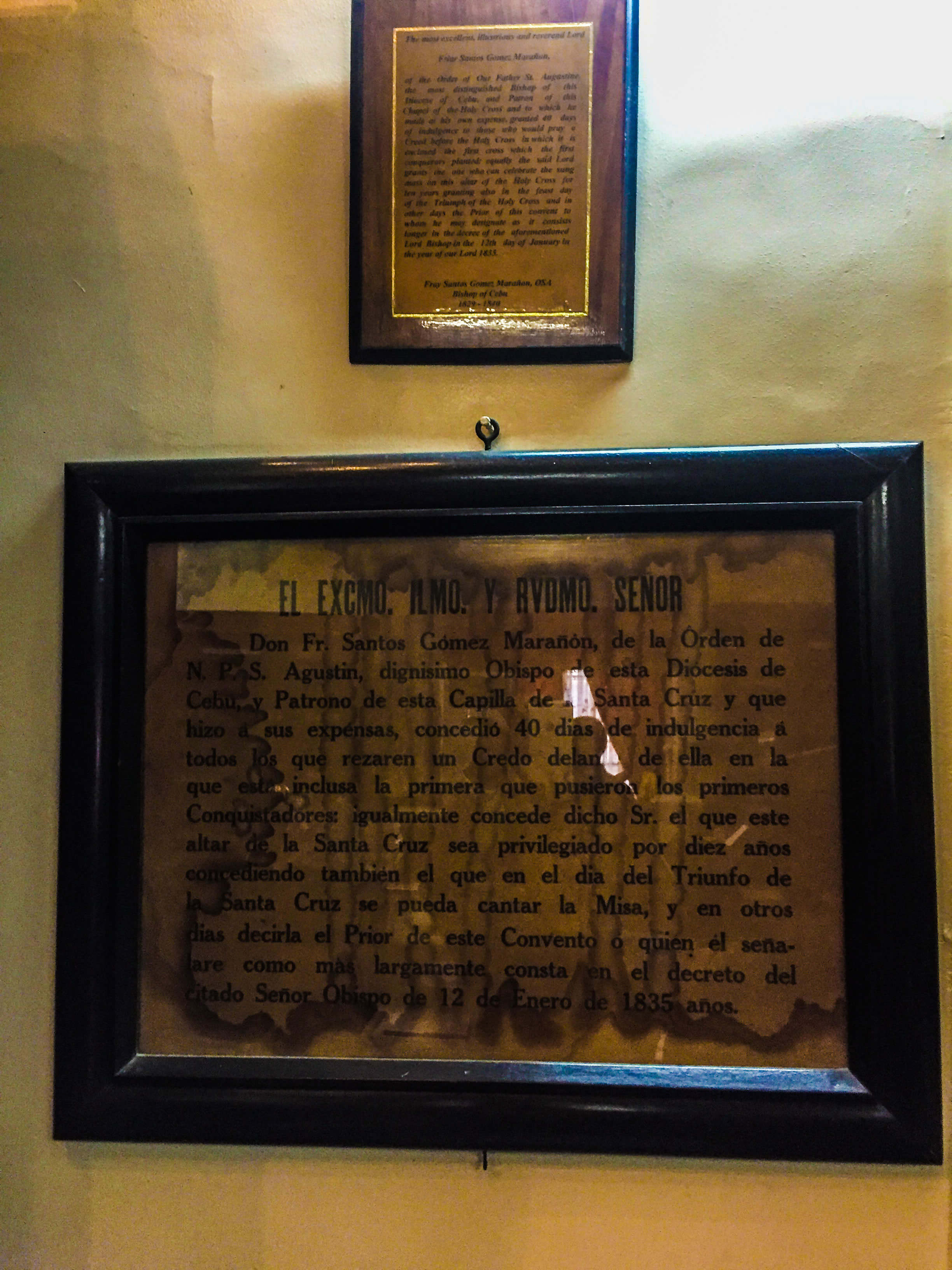 The indulgence for the Magellan's Cross issued by Fray Santos Gomez Marañon.