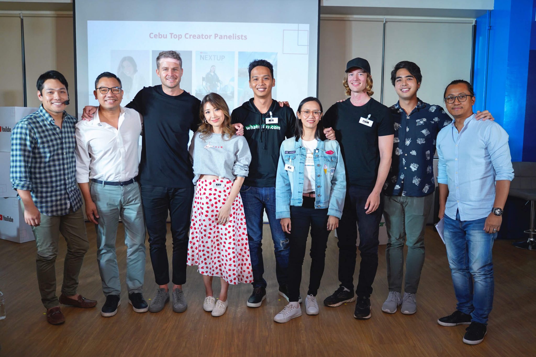 A Partnership for Inclusive Creator Development in the Philippines. (L-R) Jako De Leon of PaperbugTV; Gerard Milan, VP and Head of Prepaid Marketing for Smart; Chris Klapwijk, Creator and Artist Development Manager for YouTube Philippines, Malaysia, & ANZ; Kryz Uy, fashion & lifestyle vlogger; Neil Yamit, Co-founder of Whatoplay; Rea Ninja, 2019 YouTube NextUp finalist and a career and BPO training tips creator; FinnSnow, Icelandic travel vlogger based in Cebu; Enrique Cuunjieng, Strategic Partner Manager, YouTube Creator & Artist Development, Philippines; and Blake Sarion of Beyond Reviews, and President and CEO of Sarion Films.