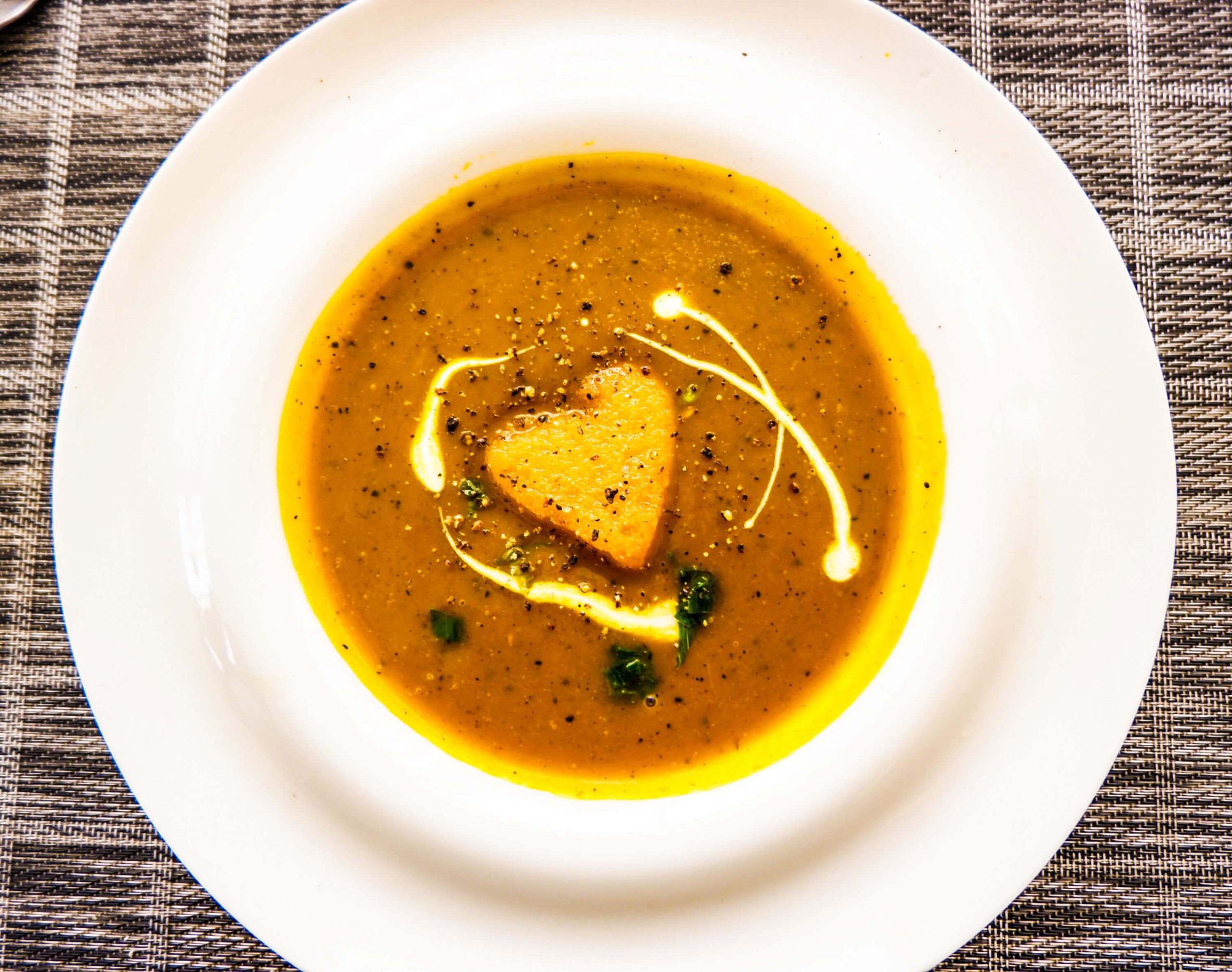 SWEET BEGINNINGS. Rich and sweet velvety butternut soup with a hint of leek for that added twist.
