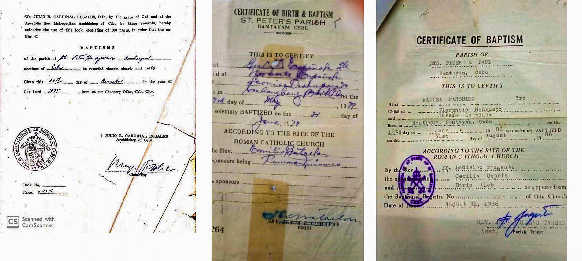 Bantayan parish baptism papers