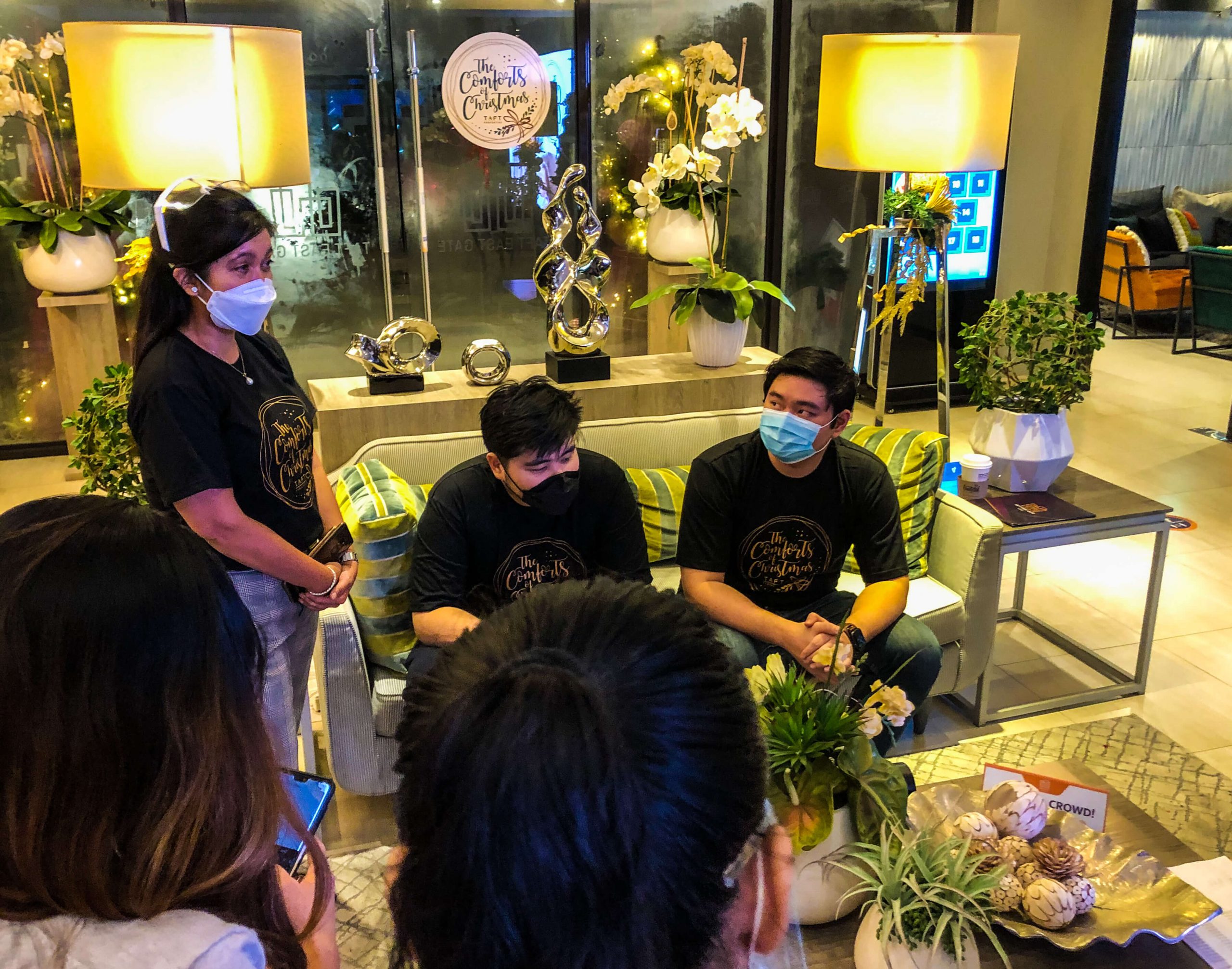 Chief Operating Officer Myra Lynn Gilig and Jason and Justin Gaisano of Taft Properties answer questions by reporters and bloggers during a press conference.