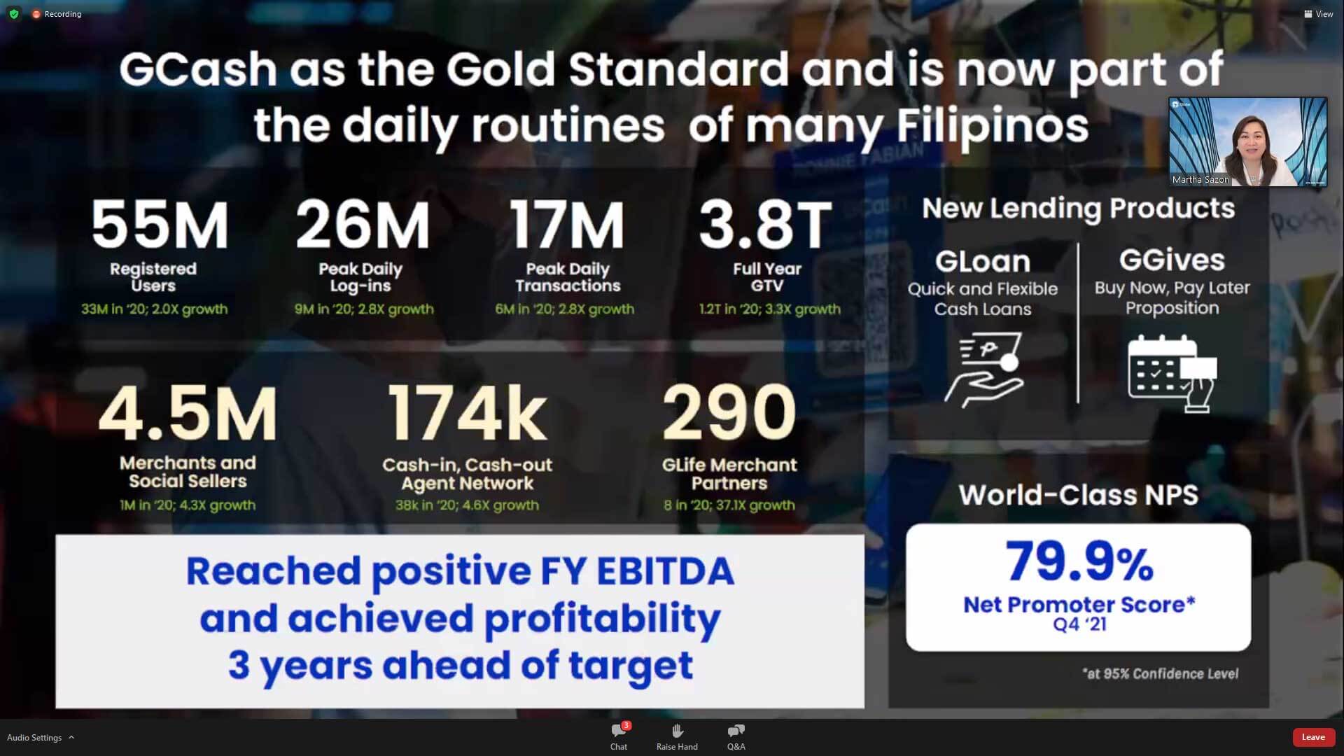 BANNER YEAR. Martha Sazon, President and CEO of Mynt, the company behind GCash, talks about the performance of the financial technology platform in an online briefing.