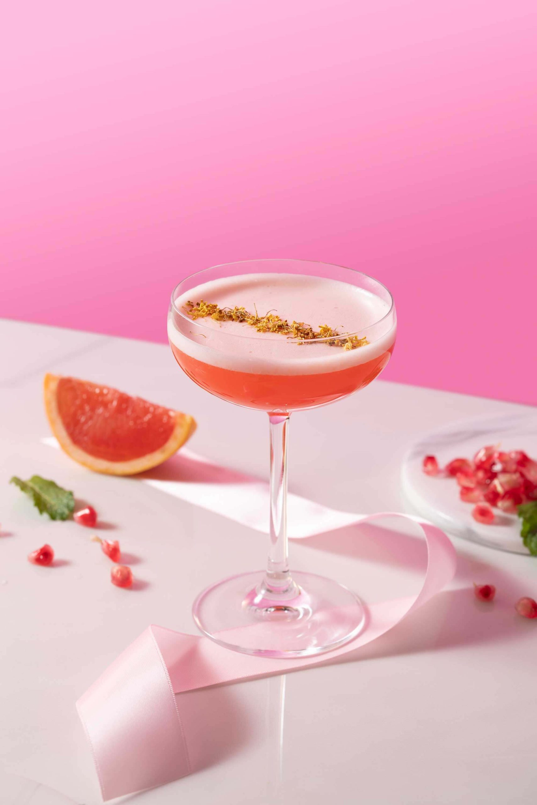 The Pink Osmanthus Sour is a blend of aromatic Osmanthus flowers and Aperol with uplifting citrus notes and a hint of bitter.
