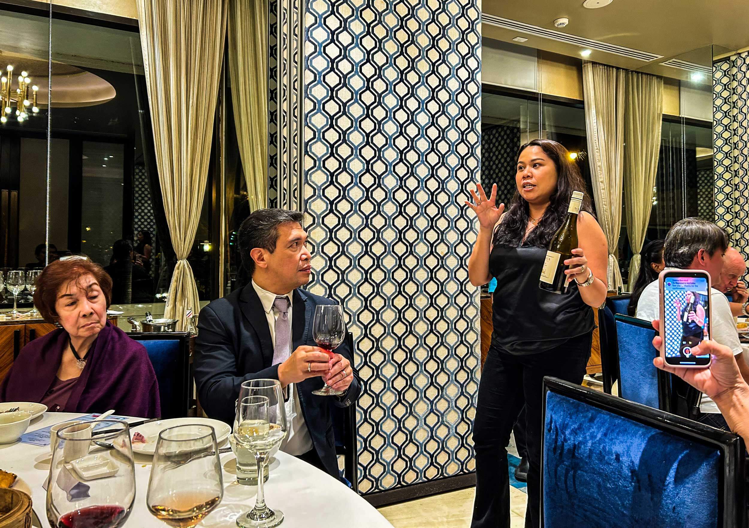 Chimene Belen-Roberts, partner and co-owner of D+B Wines and Spirits talks about the wine pairing for the dishes served by Chef Kenny.