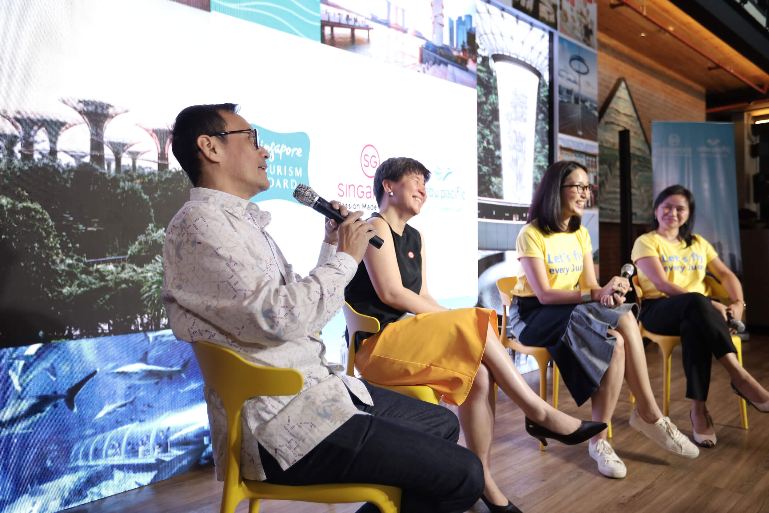 Singapore Tourism Board (STB) Executive Director for Southeast Asia John Conceicao (left) and Cebu Pacific (CEB) Director for Marketing Michelle De Guzman (right) join STB Assistant Chief Executive Juliana Kua and CEB Chief Marketing and Customer Experience Officer Candice Iyog for the media Q&A.