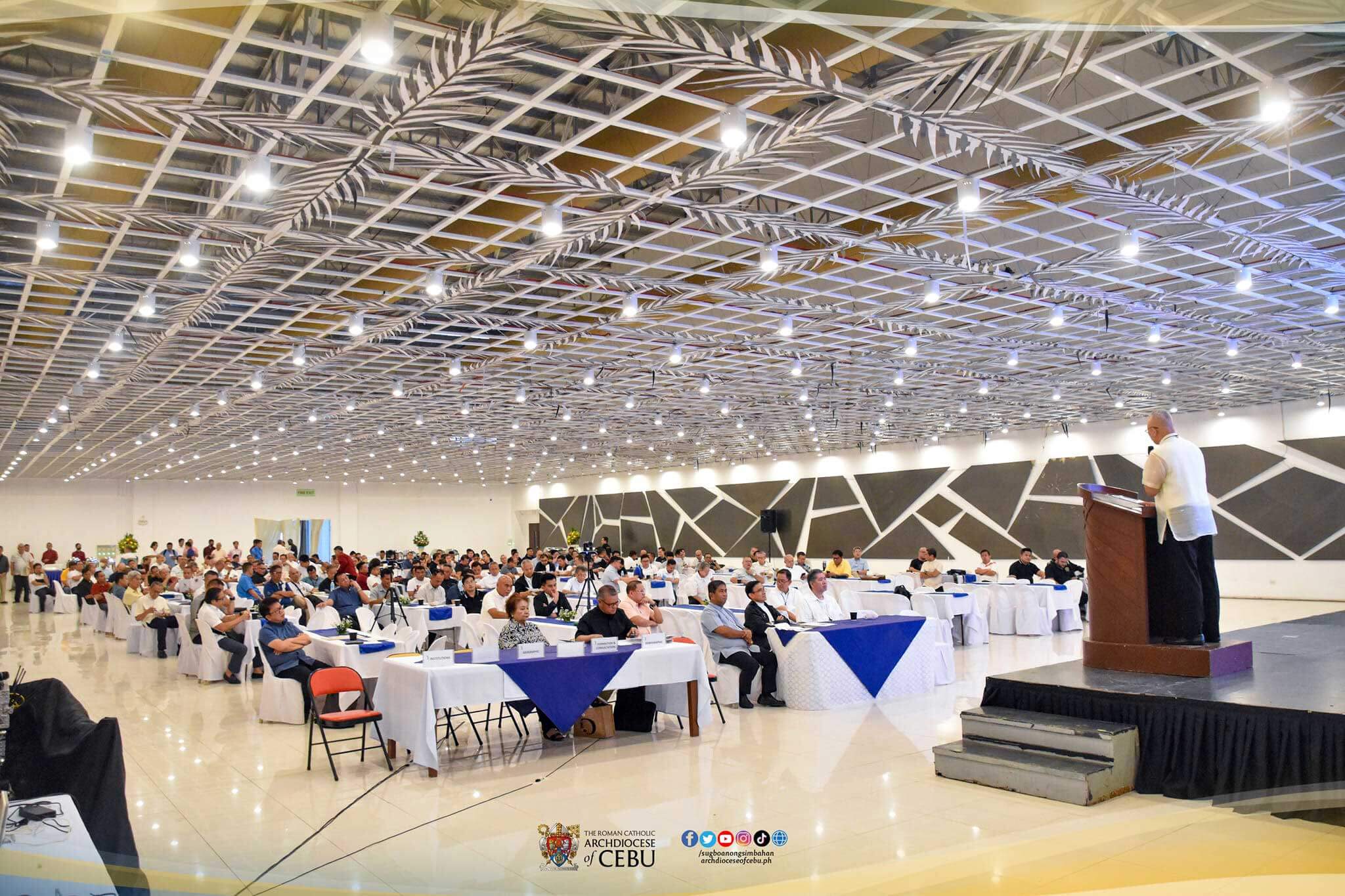 WORK IN PROGRESS. Cebu Archbishop Jose Palma gives his welcome message during the clergy gathering to discuss the move to break up the archdiocese. Palma said the study on Sugbuswak is a work in progress and that nothing is final yet. (Photo from the Archdiocese of Cebu Facebook page.) 