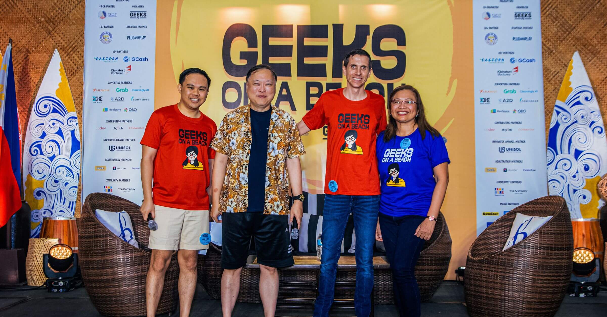 DICT Secretary Ivan John Uy (2nd from left) with Geeks on a Beach organizers (from left) Albert Padin, Dave Overton, and Tina Amper.
