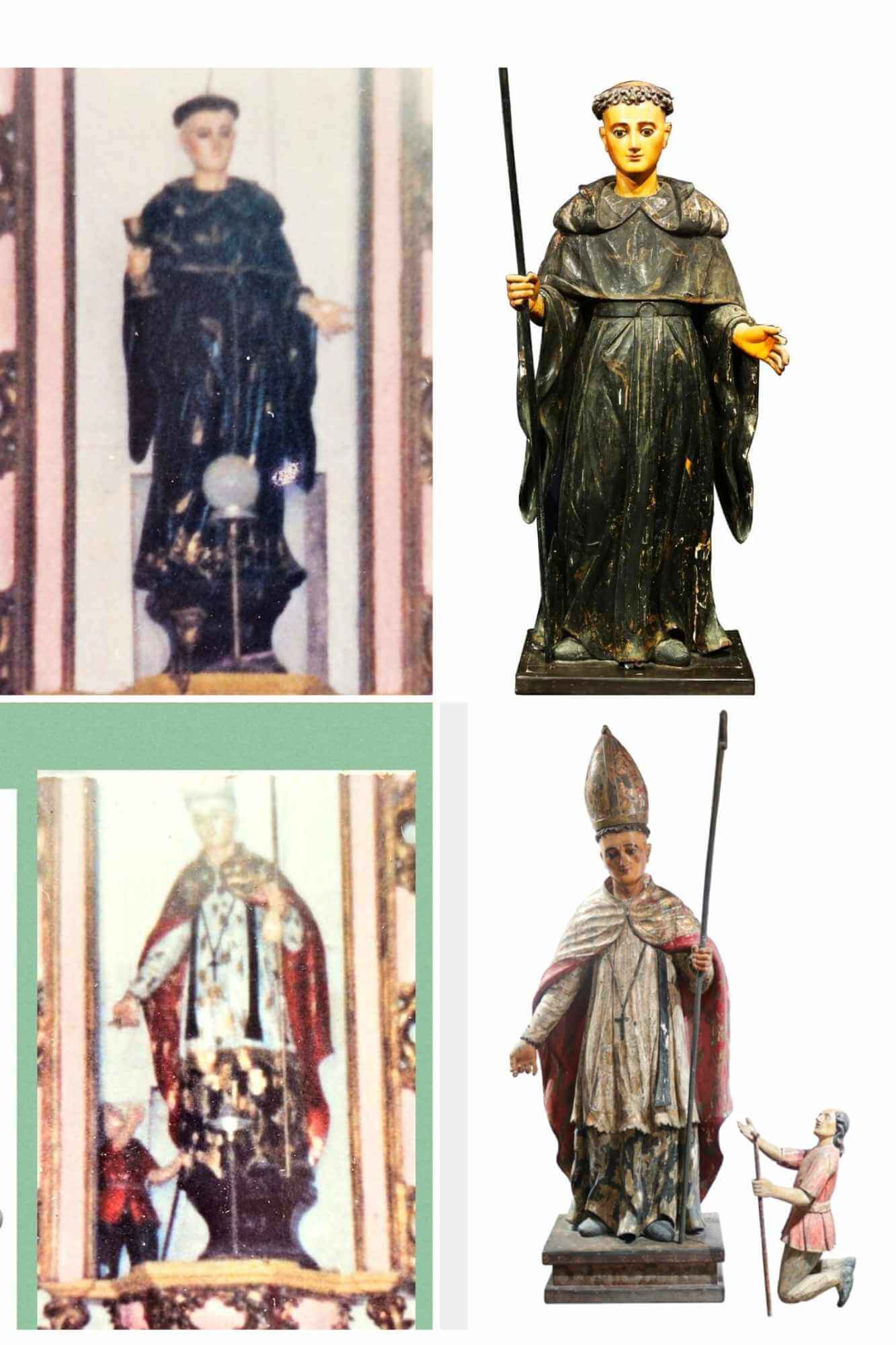 COLLAGE. A collage of old photos of the Santo Tomas de Villanueva and San Juan de Sahagun in the Dalaguete retablo and the images in the catalogs of Leon Gallery. (PHOTO PROVIDED BY DALAGUETE LAY VOLUNTEERS.)
