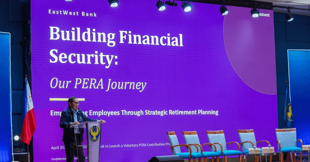 Photo of EastWest CEO Jerry Ngo speaking at the BSP-sponsored PERA@Work Forum on advancing retirement readiness among Filipino workers